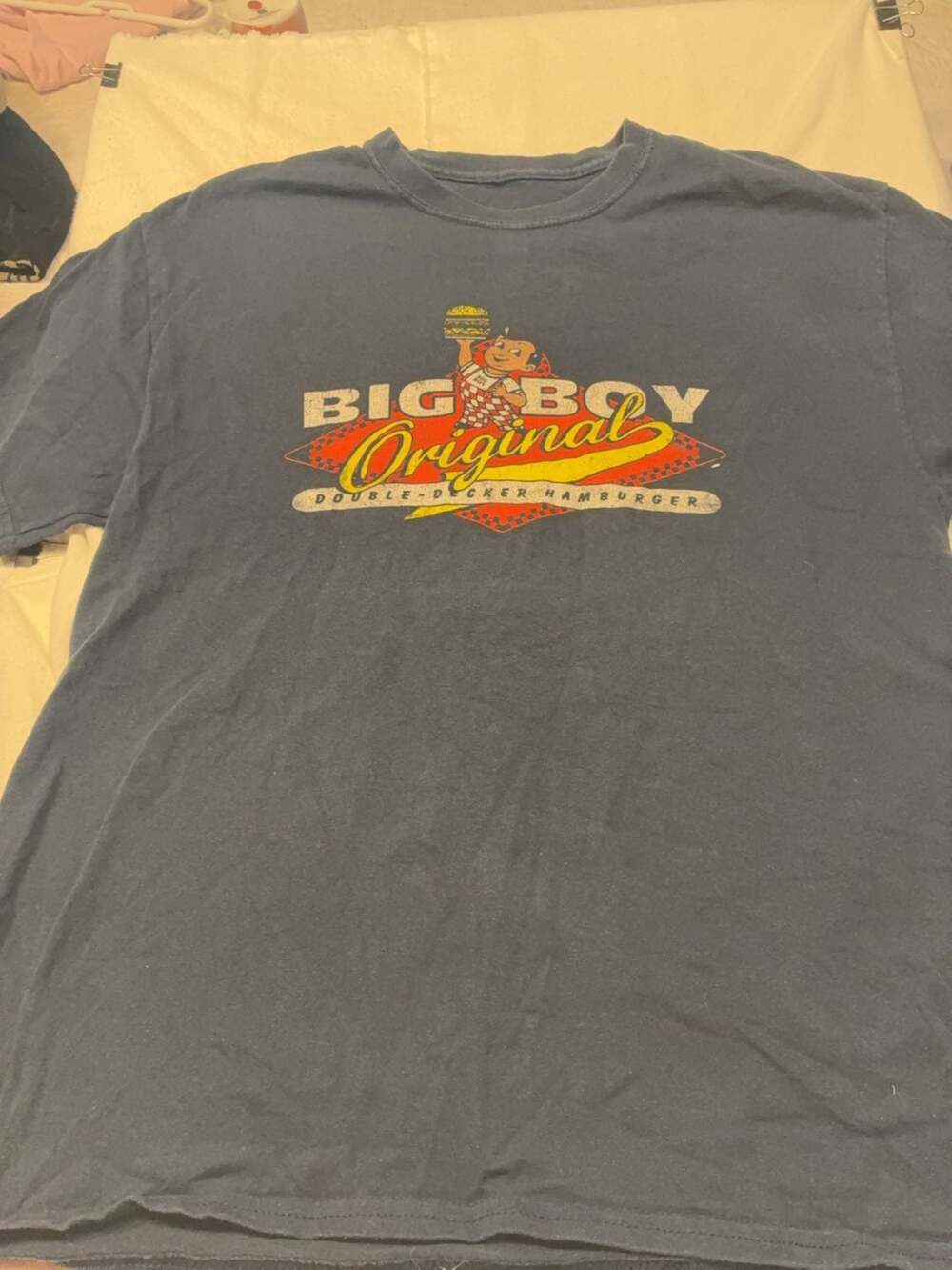 Big Boy Original Double-Decker Hamburger Graphic T-Shirt Navy Blue Size Large